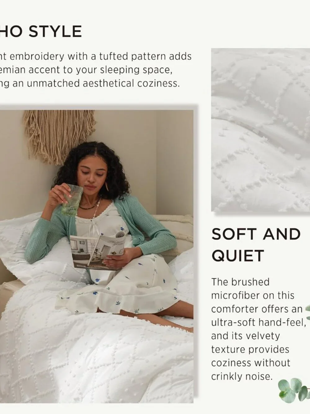 Bedsure Twin XL Comforter Set - White Comforter, Boho Tufted Distressed Vintage